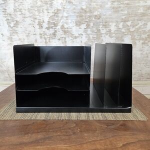 Vintage Industrial Black Metal Desk Top Organizer File Paper Sorter Tray Office